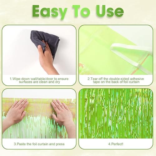 Voircoloria Green Iridescent Fringe Backdrop Curtains,3.3x6.6ft, 2 Pack | Tinsel Streamers, Door Shimmer, For Baby Shower, Birthday Party Decorations, Graduations thumbnail 4