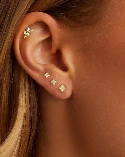 Bheop 14K Gold Plated Stud Earrings for Women Trendy Hypoallergenic 925 Sterling Silver Post Cartilage Tragus Earring Set for Multiple Piercing Dainty Cute Small Helix Earrings Stack Jewelry for Men thumbnail 2