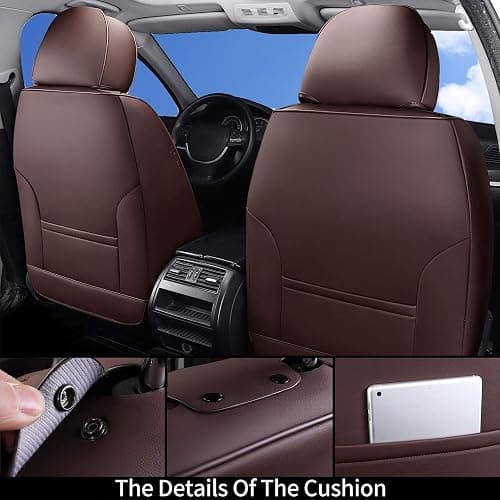 Coverado Front and Back Seat Covers 5 Pieces, Waterproof Nappa Leather Auto Seat Protectors Full Set with Head Pillow, Universal Car Accessories Fit for Most Sedans SUV Pick-up Truck, Brown - Brown(Pillow) - FullSet thumbnail 3