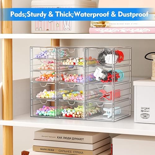 Acrylic Makeup Organizer with 13 Drawers, Bathroom Counter Organizer, Acrylic Organizers, Desk Organizer, Office Supplies, Storage Drawers for Cosmetic, Pencil, Coffee, etc 3 Pack thumbnail 4