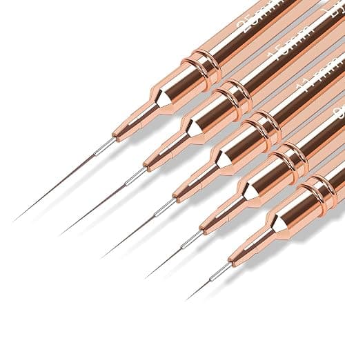 5pcs Nail Art Liner Brushes,Liner Brush For Nails Gel,Painting Art Design Brush Set Nail Dotting Drawing Tool For Long Lines, Thin Details, Fine Drawing Sizes 7/9/11/15/25mm(Rose Golden) - Image 1
