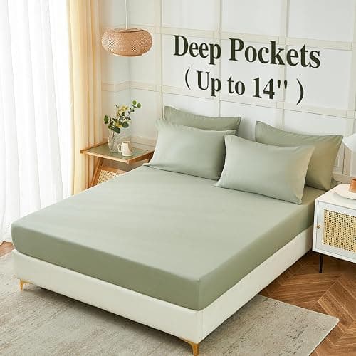 ILAVANDE Queen Sheets Set 6 Piece,Hotel Luxury Super Soft 1800 Series Microfiber Queen Bed Sheets Set-Wrinkle Free & Breathable-14 Deep Pocket Sheets for Queen Size Bed(Queen,Sage Green) thumbnail 3