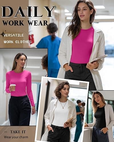 Neer 3 Pack Womens Underscrub Shirts Long Sleeve Crewneck Tops Fitted Layering Clothes Comfort Knit Tops for Nurse thumbnail 3