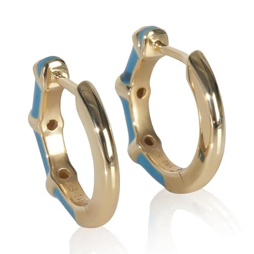 myGemma, Pre-Loved Blue Enamel Huggie Earrings, Yellow Gold, Diamond, 14 mm thumbnail 2
