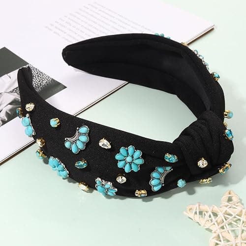PHALIN Western Headbands for Women Jeweled Rhinestone Crystal Knotted Headbands Embellished Cowboy Boot Hat Cow Head Hairbands Turquoise Western Nashville Rodeo Music Concert Accessories (Style F) thumbnail 5