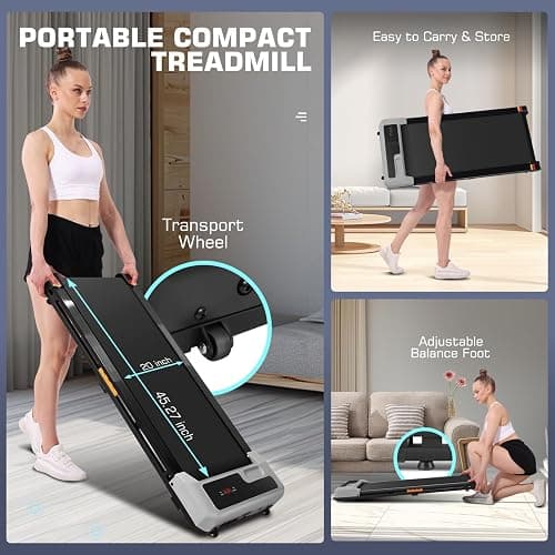 FUNMILY Walking Pad 3 in 1 Under Desk Treadmill, 2.5 HP Quiet Portable Walking Treadmill 300lbs Weight Capacity, Walking Jogging Machine Remote Control LED Display Small Treadmills for Home Office thumbnail 5