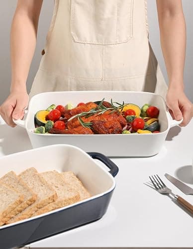 Sweejar Ceramic Bakeware Set, 9x13 Rectangular Baking Dish for Cooking, Kitchen, Cake Dinner, Banquet and Daily Use, Casserole Dishes for Oven Porcelain Baking Pans(White) thumbnail 2