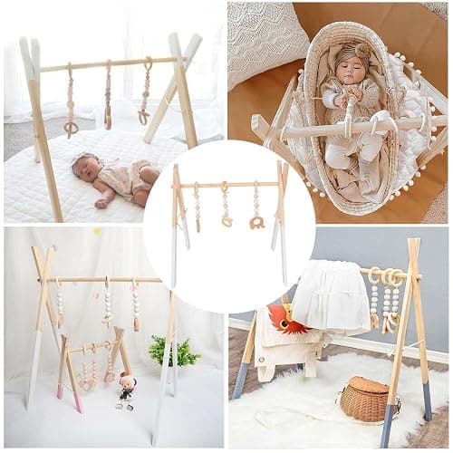 Portique D'éveil Bébé Bois, Arche Eveil Bebe Bois Naturel, De Développement Précoce Pour Chambre De Nouveau-né, Salon, Centre thumbnail 5