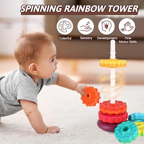 JUXUE Spinning Toy, Rainbow Stacking Toys for Toddlers 1-3, Ring Stacker Baby Toys 6 to 12 Months, 1 One Year Old Girl Boy Christmas Birthday Gifts, Montessori Autism Sensory Toy thumbnail 5