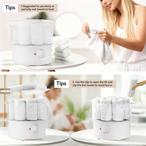 VERYTOP Mini Hot Towel Warmer - 1 min Steam & 60℃ in 20mins, Towel Steamer for Facials/Barber/Massage, Portable 2.4lbs Small Heater for Home Spa/Bathroom/Light Salon Use (White-X-Small) thumbnail 6