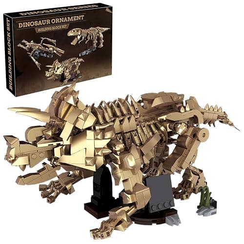 Myth Qholve Triceratops Fossil Skeleton Building Block Set Movable Dinosaur Model with Articulated Joints Educational STEM Construction Toy for Kids & Collectors - Image 1