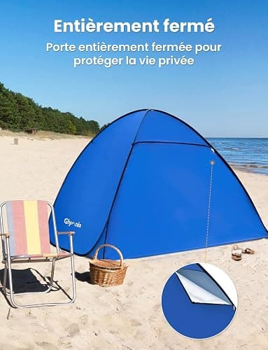Glymnis Tente de Plage Pop Up pour 1-2 Personnes (S) 3-4 Personnes (L) Abris de Plage avec Porte à Glissière Protection UV 50+ Contre Le Vent thumbnail 4