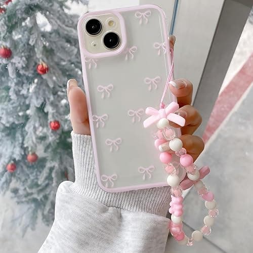 Ribbon Bowknot Case for iPhone SE 2022/2020,Pink Bows Phone Case for iPhone 8/7 Cute Bow Cases Clear Soft TPU Protective Cover for Women & Girls, (Pink,iPhone 7/8/SE) - Pink - iPhone 7/8/SE - Image 1