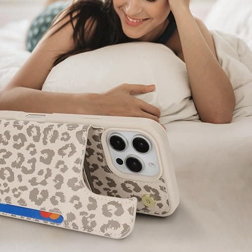 iCoverCase Compatible with iPhone 16 Pro Wallet Phone Case with Card Holder for Women Men, [RFID Blocking] Card Slots PU Leather Protective Wallet Case 6.3 Inch (Beige Leopard) thumbnail 5