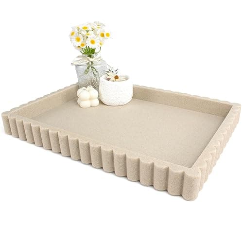 YMXYJM-Scalloped Coffee Table Tray,Ottoman Tray for Modern Home Decor. 14" Decorative Tray for Entryway Table Decor, Living Room Table Decor, Coffee Table Centerpiece - Beige Resin - Image 1