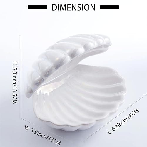 Denique Shell Jewelry Dish Tray, Ceramic Trinket Tray Clamshell Jewelry Storage Dish, Ring Holder Dish Key Bowl, Decorative Jewelry Plate, Cute Jewelry Organizer for Room Decor (White) thumbnail 3