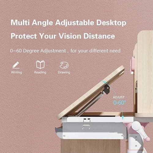 FCD Wood Adjustable Height Ergonomic Kids Study Desk Drafting Table Computer Station Built-in Bookshelf Hutch Multi Function Desktop 43.3" Width () thumbnail 6