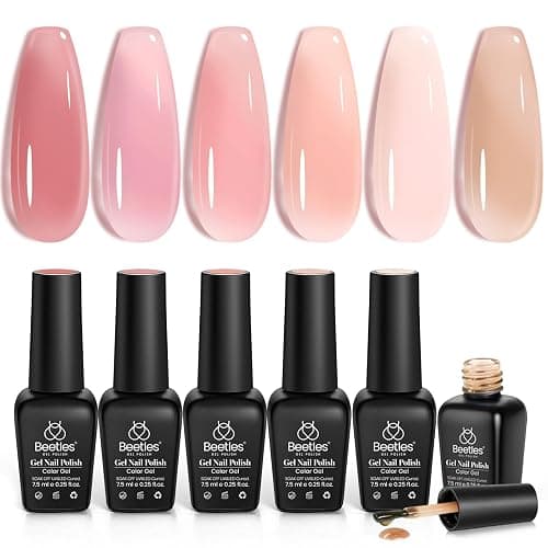 Beetles Jelly Gel Nail Polish Set, 6 Colors Jelly Gel Polish Kit Nude Pink Neutral Nail Art Design Sheer Translucent Gel Nail Kits Soak Off Uv Nail Lamp Cured Nail Manicure Gift for Women thumbnail 7