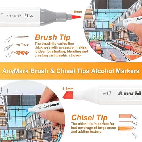 AnyMark Alcohol Markers Brush Tip, 168+1 Colors Brush & Chisel Art Markers | Dual Tip Alcohol-Based Markers Set with Case for Adult Artists Drawing Coloring thumbnail 4