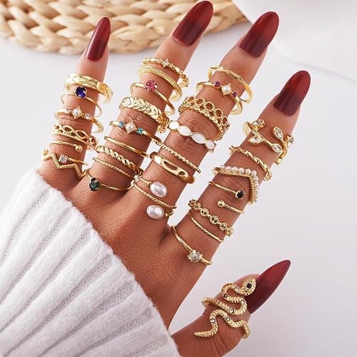 KISS WIFE Golden Silvery Black Kunckle Rings Set for Women, Dainty Simple Trendy Cute Stackable Finger Rings Pack, Perfect for Stacking Layering on Thumb and Knuckle, Mixed Size, Jewelry Gift thumbnail 5