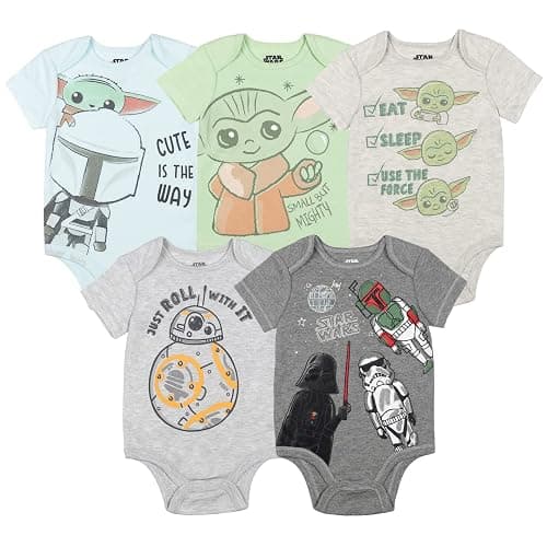STAR WARS Chewbacca C-3PO R2-D2 Darth Vader Yoda 5 Pack Short Sleeve Bodysuits Newborn to Infant - Image 1