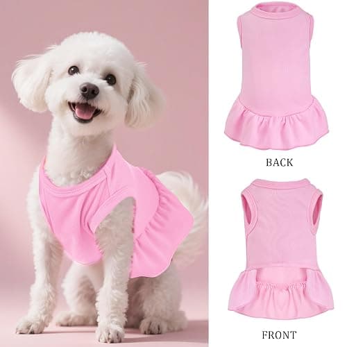 2 Pcs Dog Dresses Cat Skirt Solid Color Dog Clothes Summer Sleeveless Puppy Girl Clothes for Small Pet Dogs Cats (Yellow,Pink, Medium) thumbnail 2