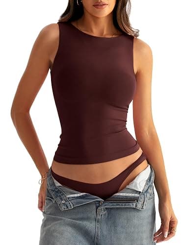 Eachyes Womens Boat Neck Seamless Tank Tops Sleeveless Slim Fitted Shirts | Double Layered Chest, Not Built-in Bra, Buttery-soft Fabric, High Neck, Going Out, Daily Wear, Work, Beach Vacation Clothes - Image 1