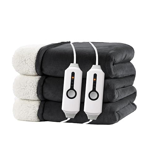 RALYSUN Electric Heated Blanket Queen Size 84"x90" - Dual-Sided with Microplush & Sherpa Fabric, 4 Heat Settings & 10 Hours Auto Off, Machine Washable - Iron Gray - Image 1