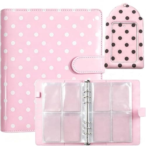 A5 Photocard Binder with 25 Pack 4-Pocket Double Sided Sleeves 6 Ring Photocard Book with 1pcs photocard holder PU Leather Cover Collector for 2x3’’ Album Cards Trading Card (Pink) - Image 1
