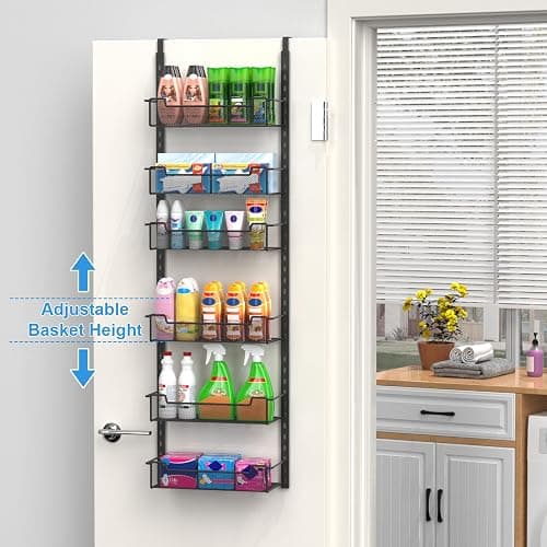 VyGrow 12.3" W Narrow Over the Door Pantry Organizer, 6-Tier Over the Door Organizer with Adjustable Basket, Pantry Door Organization for Pantry Kitchen Storage Room Spice Rack, Black thumbnail 3