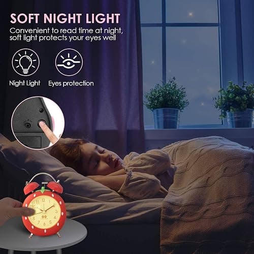 N0 Strawberry Alarm Clock for Kids, Cute Alarm Clock for Heavy Sleepers with Backlight,Loud Twin Bell Alarm Clock for Bedroom Decoration (Pink) thumbnail 5