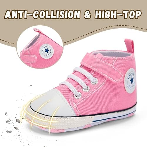 BACSAC Baby Boys Girls Walking Shoes First Newborn Infant Canvas High Top Sneakers with Hook and Loop Breathable Lightweight Non-Slip thumbnail 4
