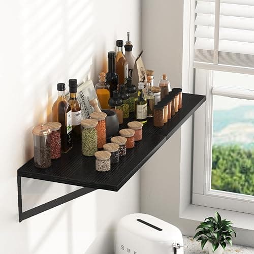 Heimlove Black Deep Floating Shelves for Wall, 16W x 12D Wood Wall Shelves Set of 2, Wide Floating Bookshelf for Living Room, Kitchen, Office, Bedroom and Decor Storage, with Metal Bracket - Black thumbnail 2