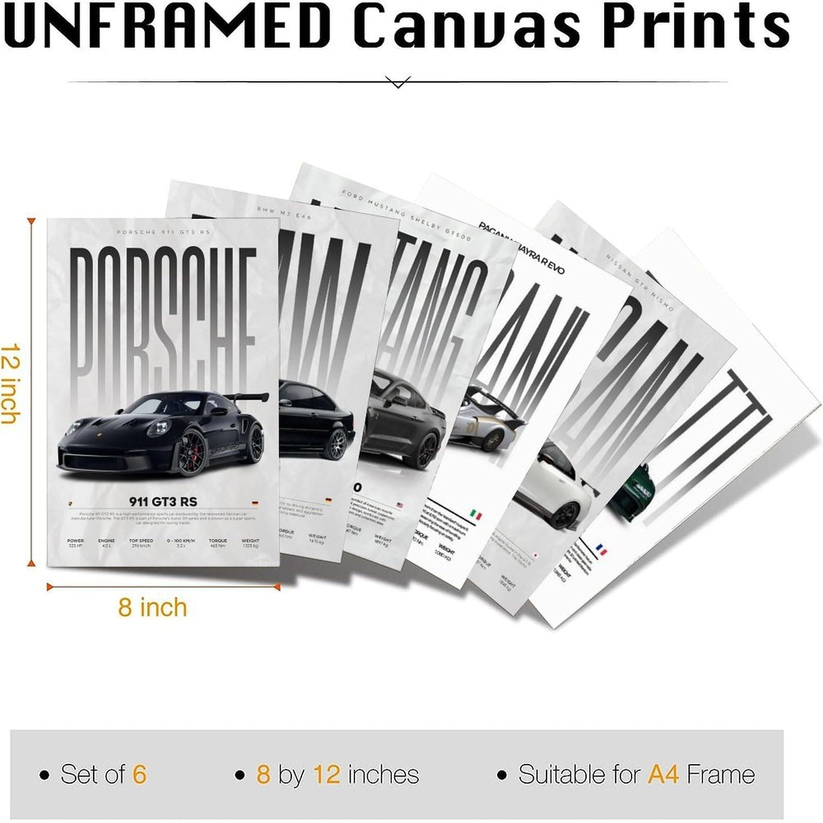 Car Wall Alt Posters Set of 6 Canvas Posters Room Aesthetic Festival Family Bedroom Decor Wall Art Home 08x12inch(20x30cm) thumbnail 8
