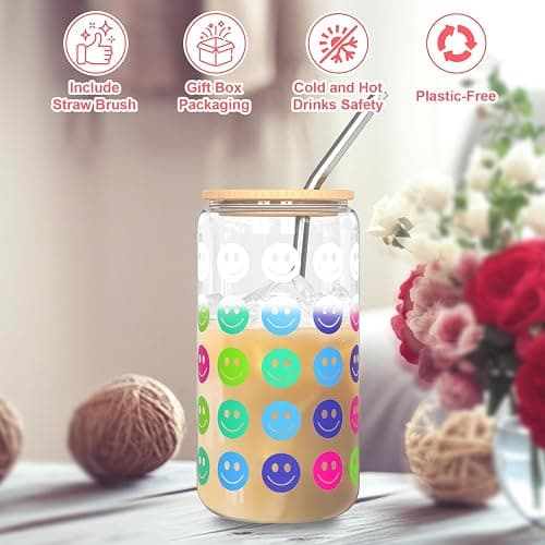 Color-Changing Glass Cup 16oz with Bamboo Leakproof Lid & Steel Straw - Reusable Tumbler for Iced Coffee, Smoothie, Cocktail | Bridal Shower, Bachelorette, Wedding, Gifts for Mother Women Teachers thumbnail 6