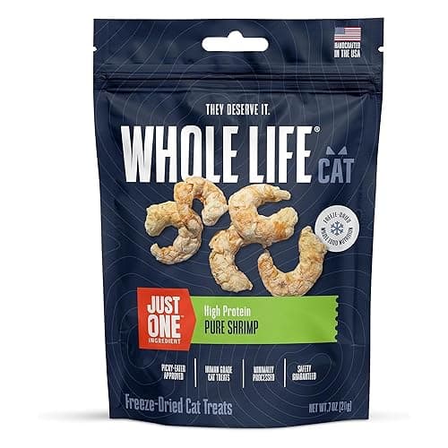 Whole Life Cat Just One Shrimp Freeze Dried Cat Treats - Human Grade High Protein Food, Healthy Training Snacks, Freeze Dried Shrimp Food Toppers, USA Made Natural Treats - .7 oz (Pack of 1) - Shrimp .7 oz (Pack of 1)