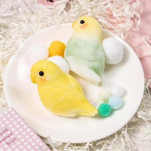 2Pcs Handmade Parrot Squishy Squeeze Toy, Cute Yellow Bird Stress Relief Sensory Fidget Toys, Green Soft Animal Squishies Plushie Toys for Adults Teenage Party Favors - Image 1
