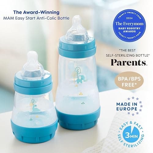 MAM Newborn Essentials Matte Feeding Set with Easy Start Anti-Colic Bottles 5oz, Self-Sterilizing, 0-3 Months Pacifiers and Skinsoft Silicone Nipples, Baby Gift, 10 Pieces thumbnail 4