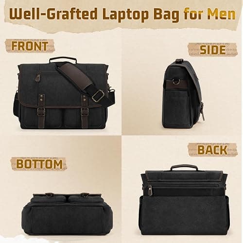 RAINSMORE Canvas Messenger Bag Men 17-17.3 Inch Laptop Bag Computer Briefcase Water Resistant Satchel Bag for Men Work Office thumbnail 7