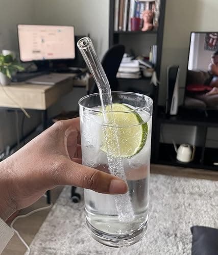 Piteno® 16-Pack Reusable Glass Straws Set, Clear Glass Drinking Straws, 8.5''x10MM, Set of 6 Straight and 6 Bent with 4 Cleaning Brushes, Perfect for Smoothies, Milkshakes, Juice, Tea thumbnail 2