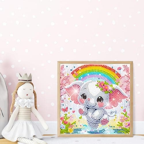 6 Pack Small Diamond Painting Kits for Kids Beginners, 5D Gem Art by Number for Children Ages 6-8-12,Cute Animal Elephant Fun DIY Dot Painting Set,Home Wall Decor 6x6 Inch thumbnail 6