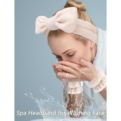 VELSCRUN 6 Pack Spa Headband, Makeup Headband, Face Wash Headbands, Skincare Headbands, Brown Sponge Hair Band Bow Tie Spa Head Band for Washing Face Wristband Set Hair Accessories for Women thumbnail 2