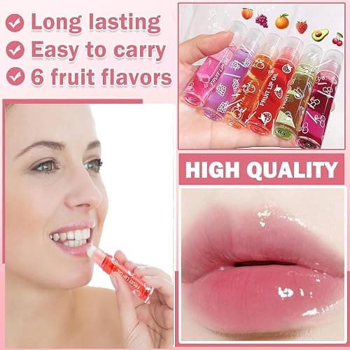 Baorder 6Pcs Roll-On Lip Gloss Set,Fruit Flavored Roll On Rollerball Lip Oil,Transparent Plumping Lip Gloss,Non Toxic Lip-Makeup Set thumbnail 3
