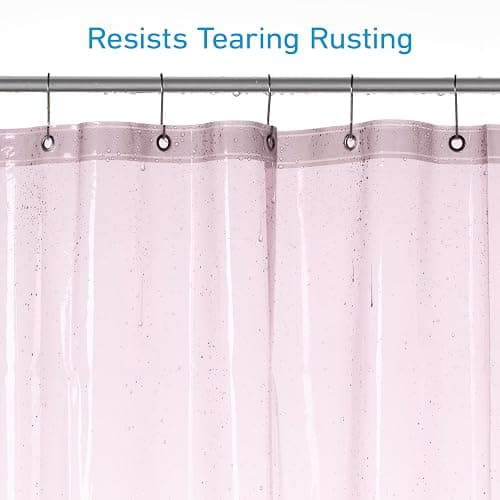 EHZNZIE Shower Curtain Liner Light Weight PEVA, Shower Liner 72x72 Inches, Waterproof, No Chemical Smell with 12 Rust Proof Metal Grommets for Bathroom Shower Curtain, Pink thumbnail 4