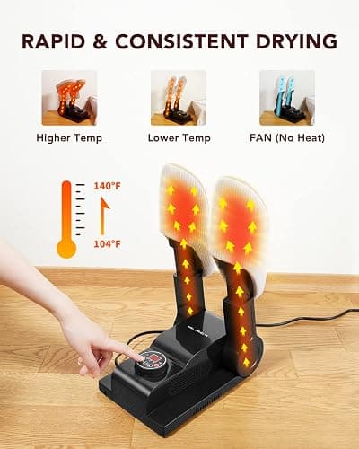 FORLIM [Upgraded Temperature Control] Boot Dryer for Work Boots - Shoe Dryer with 24-Hour Delay Timer, Portable Glove Dryer & Boot Warmer, Automatic Shut-Off Timer, Folding Design, Smart Panel, Black thumbnail 3