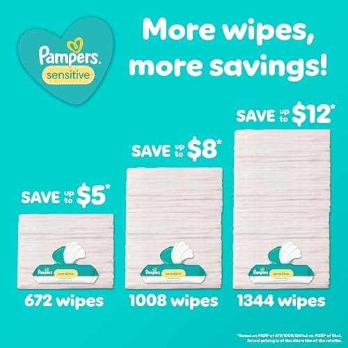 Pampers Baby Wipes, Sensitive, Water Based Wipe, Clinically Proven, Hypoallergenic, and Unscented for Babies, 672 Wipes Total (8 Flip-Top Packs) [Packaging May Vary] - 84 Count (Pack of 8) thumbnail 3