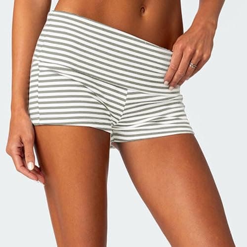 NJWTSDTZ Women Fold Over Yoga Shorts Y2k Low Rise Fitted Lounge Shorts Elastic Flodover Short Micro Pajama Bottoms thumbnail 2