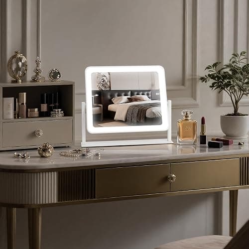 Bearolve Vanity Mirror with Lights, 14"×12" LED Makeup Mirror, HD Professional Mirror, Smart Touch with 3-Color Lighting, Dimmable, 360° Rotation, Lighted Up for Makeup Desk, Bedroom (White) thumbnail 8