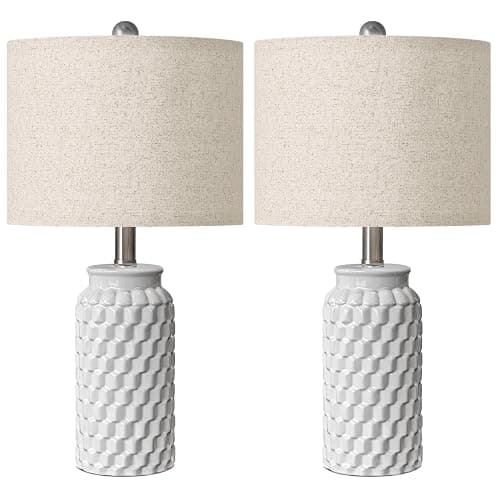 USumkky 20.5" White Modern Ceramic Bedside Lamp Set of 2 for Bedroom Decor Farmhouse Table Lamp for Living Room Office Dorm thumbnail 8