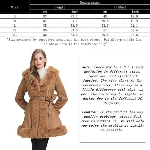 GRAN ORIENTE Suede Jacket for Women with Faux Fur Collar,Long Sleeve Warm Winter Parka Coat with Belt Outerwear thumbnail 7